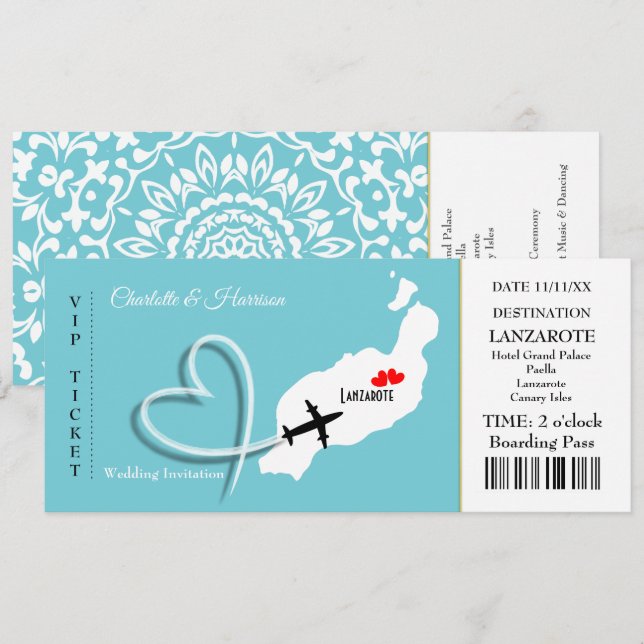 Tropische Destination Lanzarote Spanien Hochzeit a Einladung (Vorne/Hinten)