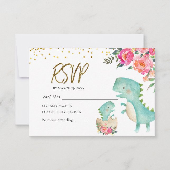 Tropische Dinosaurier-RSVP-Karte Dankeskarte (Vorderseite)