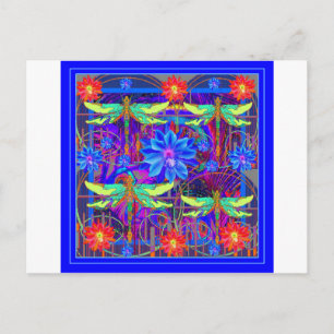 Tropische Dragonflies Blaue Blume Geschenke Postkarte