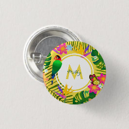 Tropische Dschungel-Blume Gelbe Monogramm Button