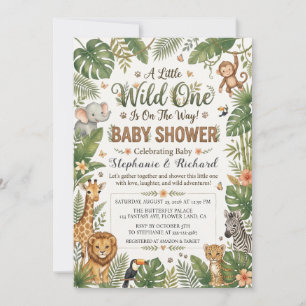 Tropische Dschungel-Safari-Tier-Wild-One-Baby-Part Einladung