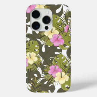 Tropische Dschungelblätter und Hibiskus-Muster Case-Mate iPhone Hülle