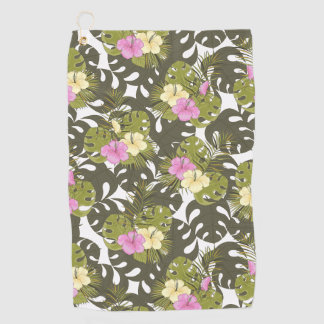 Tropische Dschungelblätter und Hibiskus-Muster Golfhandtuch