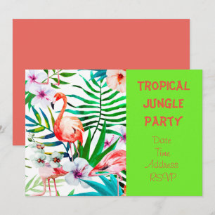 Tropische Dschungelparty mit Flamingo Einladung