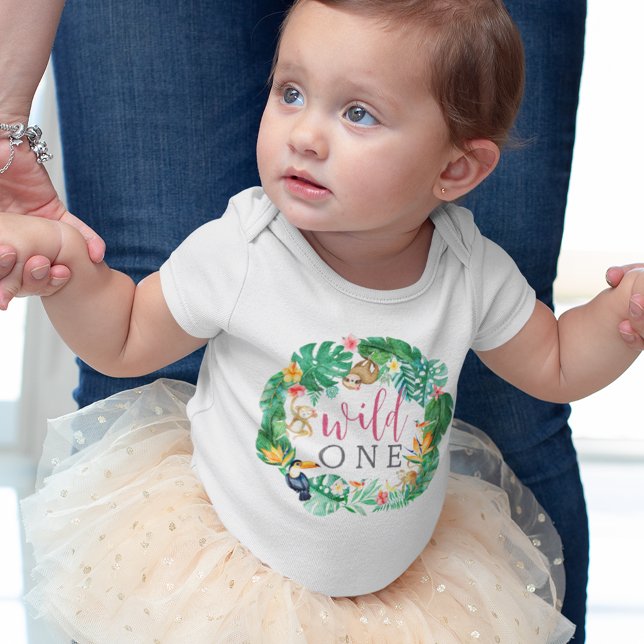 Tropische Dschungeltiere zum ersten Geburtstag Baby Strampler (Von Creator hochgeladen)