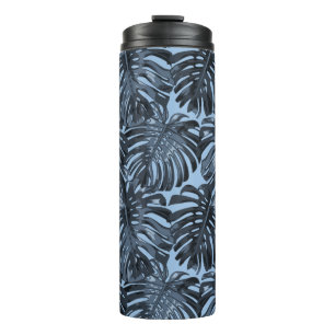 Tropische dunkelblaue Monstera-Dschungelblätter Thermosbecher