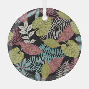 Tropische dunkle Blätter: Textildesign-Muster Ornament Aus Glas