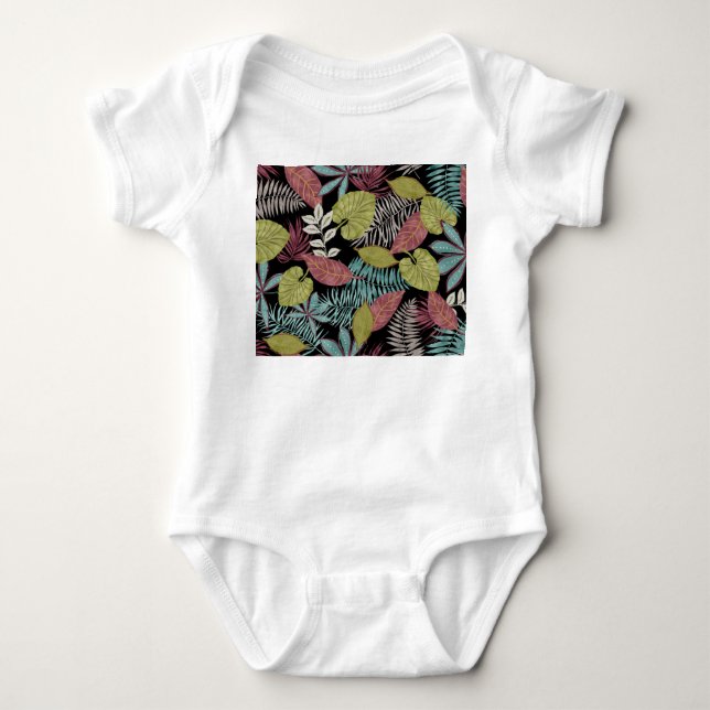 Tropische dunkle Blätter: Textilmuster-Design Baby Strampler (Vorderseite)