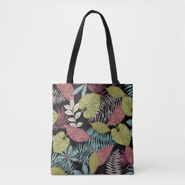 Tropische dunkle Blätter: Textilmuster-Design Tasche (Vorderseite)