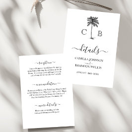 Tropische einfache Palm-Monogramme Hochzeit Begleitkarte