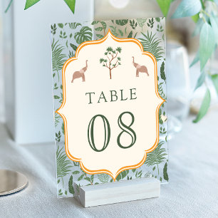 Tropische Elefanten-Hochzeit Acryl-Tischnummer Acryleinladungen