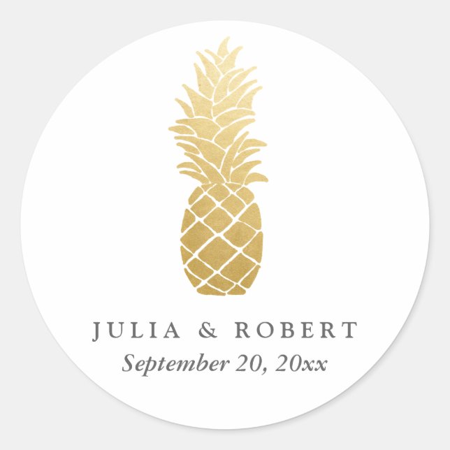 Tropische Elegance Imitate Hochzeit der Ananas Runder Aufkleber (Vorderseite)