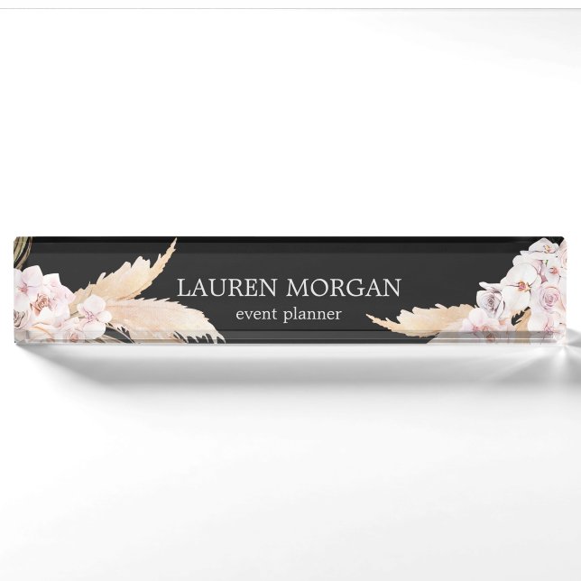 Tropische elegante florale Monogramm Desk Namplate Namensplakette (Vorderseite)