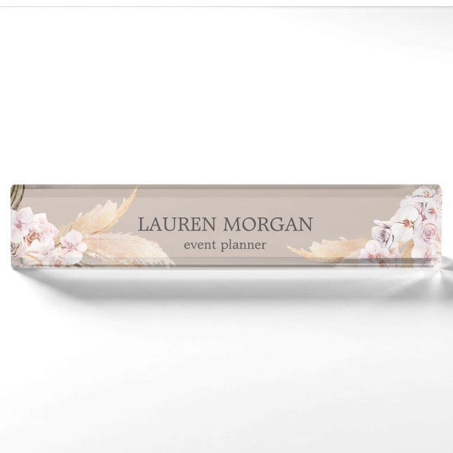 Tropische elegante florale Monogramm Desk Namplate Namensplakette (Vorderseite)