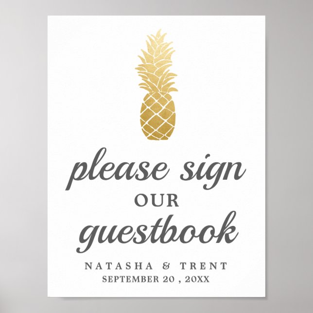 Tropische Eleganz | Ananas-Hochzeitszeichen Poster (Vorne)