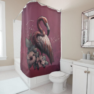 Tropische Eleganz, der Flamingo in der Dämmerung. Duschvorhang