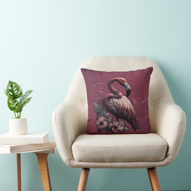 Tropische Eleganz, der Flamingo in der Dämmerung. Kissen (Stuhl )