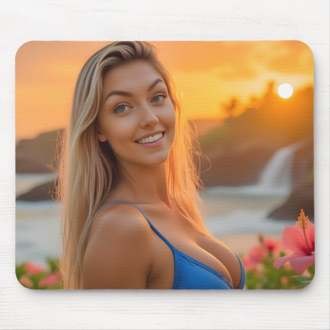 Tropische Eleganz: Helenas Bikini-Fotoshooting Mousepad (Vorne)