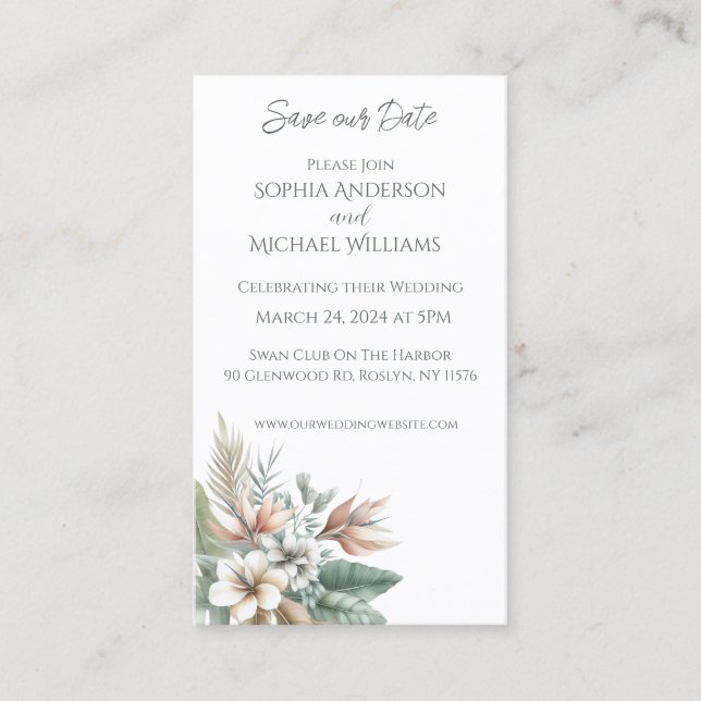 Tropische Eleganz - Hochzeit Save the Date- Visitenkarte (Vorderseite)
