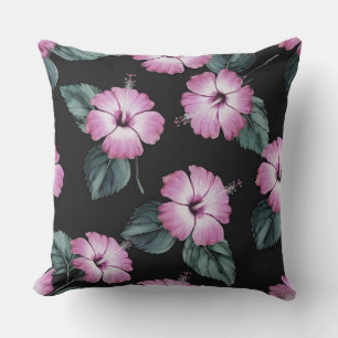 Tropische Eleganz: Rosa Hibiskus Aquarellgestaltun Kissen