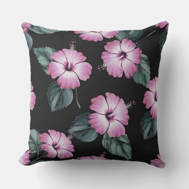 Tropische Eleganz: Rosa Hibiskus Aquarellgestaltun Kissen (Vorderseite)