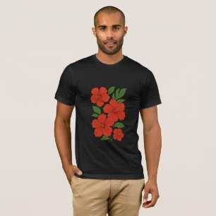 Tropische Eleganz Rote Hibiskus auf Schwarz T-Shirt