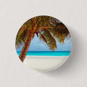Tropische entspannende Strand-Palmen-Szene Button