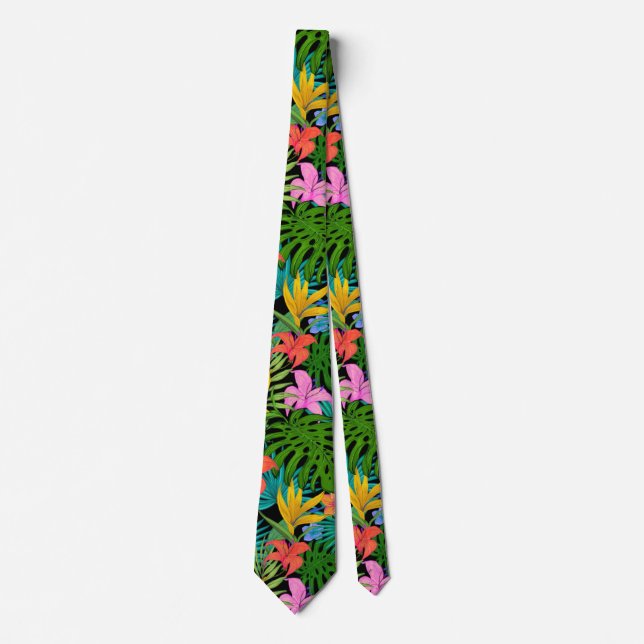Tropische Exotic Floral Foliage Hawaiianische Blum Krawatte (Vorderseite)
