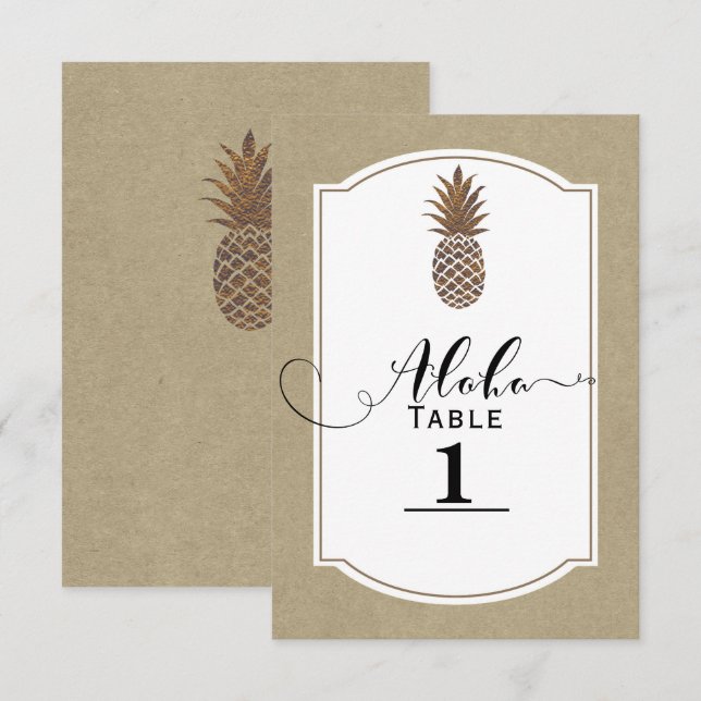 Tropische Exotic Floral Gold Ananas Tischnummer (Vorne/Hinten)