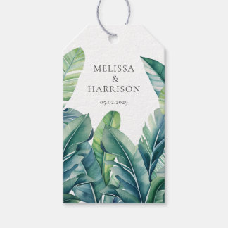 Tropische Exotic Foliage Blätter Hochzeitsszenario Geschenkanhänger