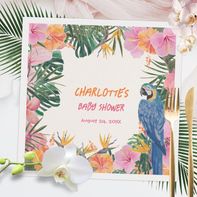 Tropische Exotic Parrot Wasserfarbe Babydusche Serviette (Tropical Exotic Parrot Watercolor Baby Shower Napkins ©Susanne Sachers - Sunny Mind 🌞)