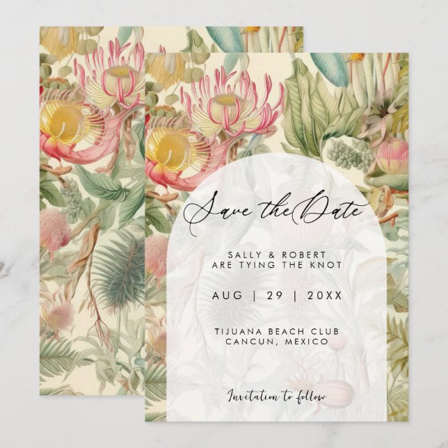 Tropische exotische Blumen Save the Date Karte (Vorne/Hinten)