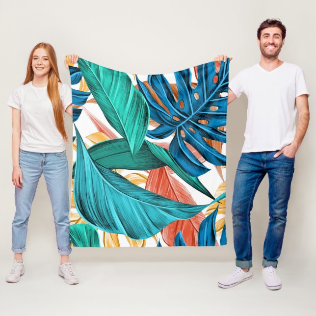 Tropische exotische Palmen und Blätter Fleecedecke (Beispiel)