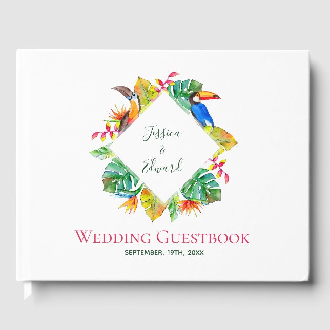 Tropische exotische Vögel Hawaiianische Hochzeit Gästebuch (Vorderseite)