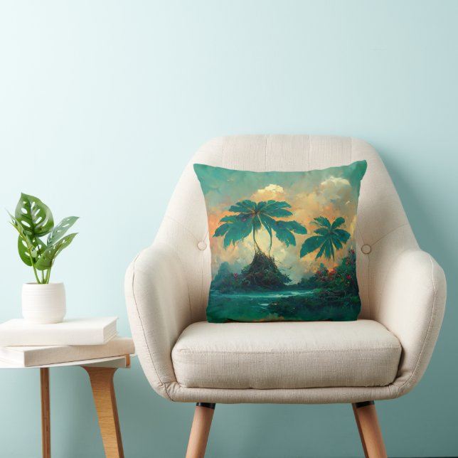 Tropische Fantasy Sea & Palm Trees Kissen (Stuhl )