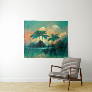 Tropische Fantasy Sea & Palm Trees Wandteppich