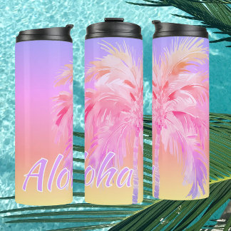 Tropische Farben Aloha-Palmenbaum-Thermobecher Thermosbecher