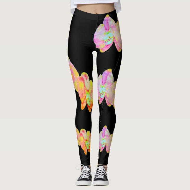 Tropische farbenfrohe Orchideen Leggings (Vorderseite)