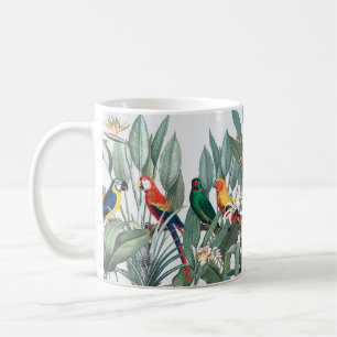 Tropische, farbenfrohe Vögel mit paradiesischen Vö Kaffeetasse