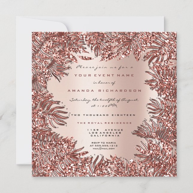 Tropische Fern-Blätter Gerahmte Rose Gold Pink Met Einladung (Vorderseite)