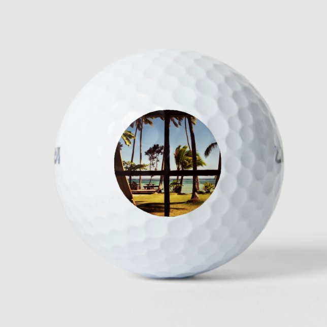 Tropische Fiji Beach-Szene mit gbcnm Golfball (Vorderseite)