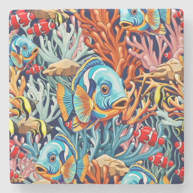 Tropische Fisch Bunte Sommer Stimmung Steinuntersetzer (Vorderseite)