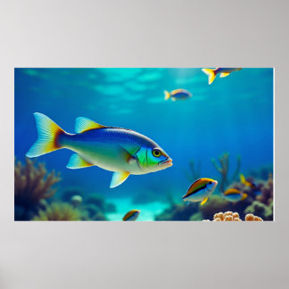 Tropische Fische, die im tiefblauen Meerwasser sch Poster