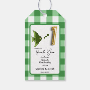 Tropische Fische, Grüner Gingham Geburtstag Danke Geschenkanhänger
