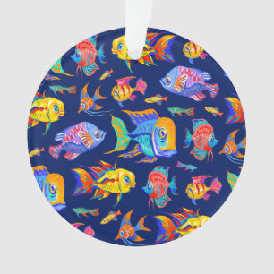 Tropische Fische in dunkelblau Ornament