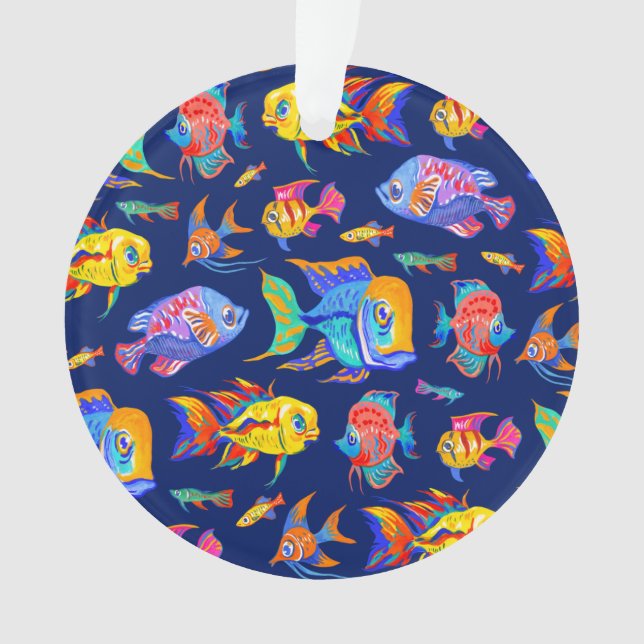 Tropische Fische in dunkelblau Ornament (Vorderseite)