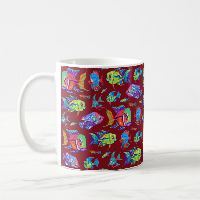Tropische Fische in dunkelrot vergnügen Kaffeetasse (Links)
