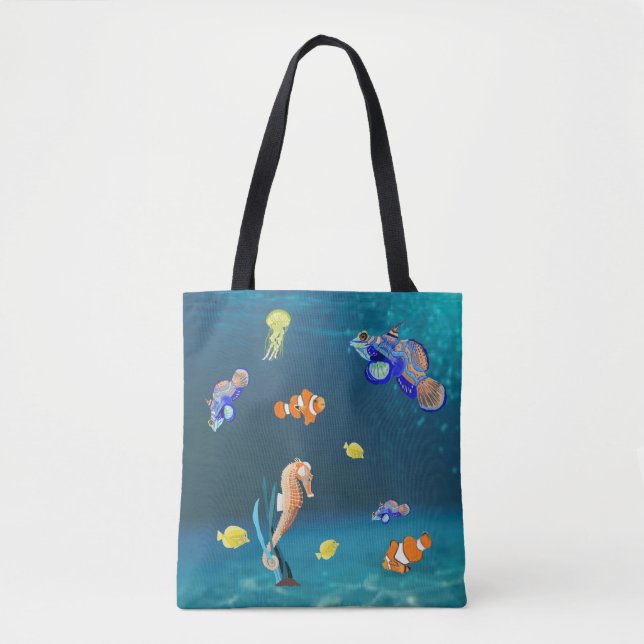 Tropische Fische und Seepferd in Farben Tasche (Vorderseite)