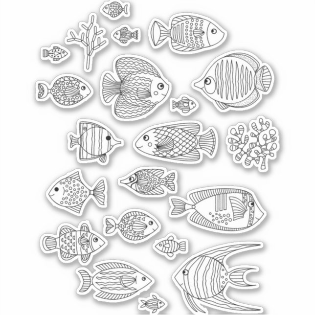 Tropische Fischlinie Zeichnend Aufkleber (Vorderseite)