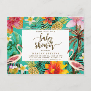 Tropische Flamingo-Baby-Shower-Einladung Einladungspostkarte
